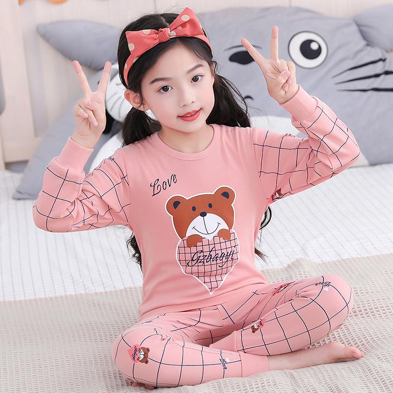 Children's thermal underwear, multi-color cartoon printing, cotton material, two-piece set of boys and girls pajamas in autumn and winter
