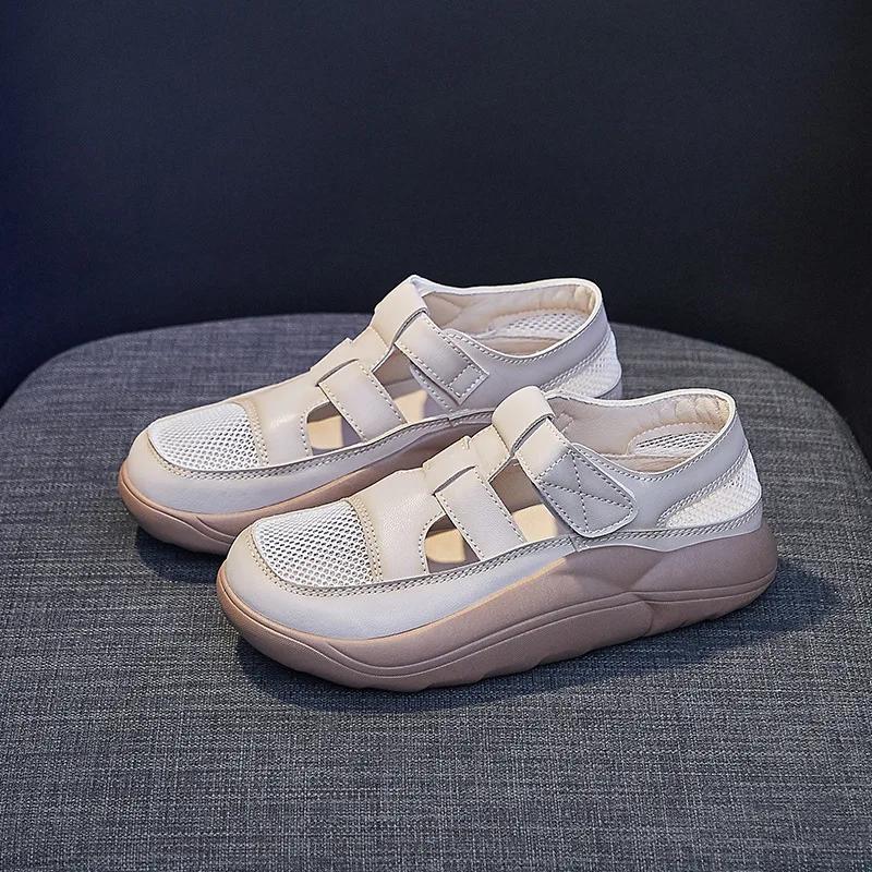 Women Summer Sandals Solid Color Mesh Shoe Ladies Hollow Out Casual Open Toe Slip-on Platform Female Roman Retro Sandalias Mujer