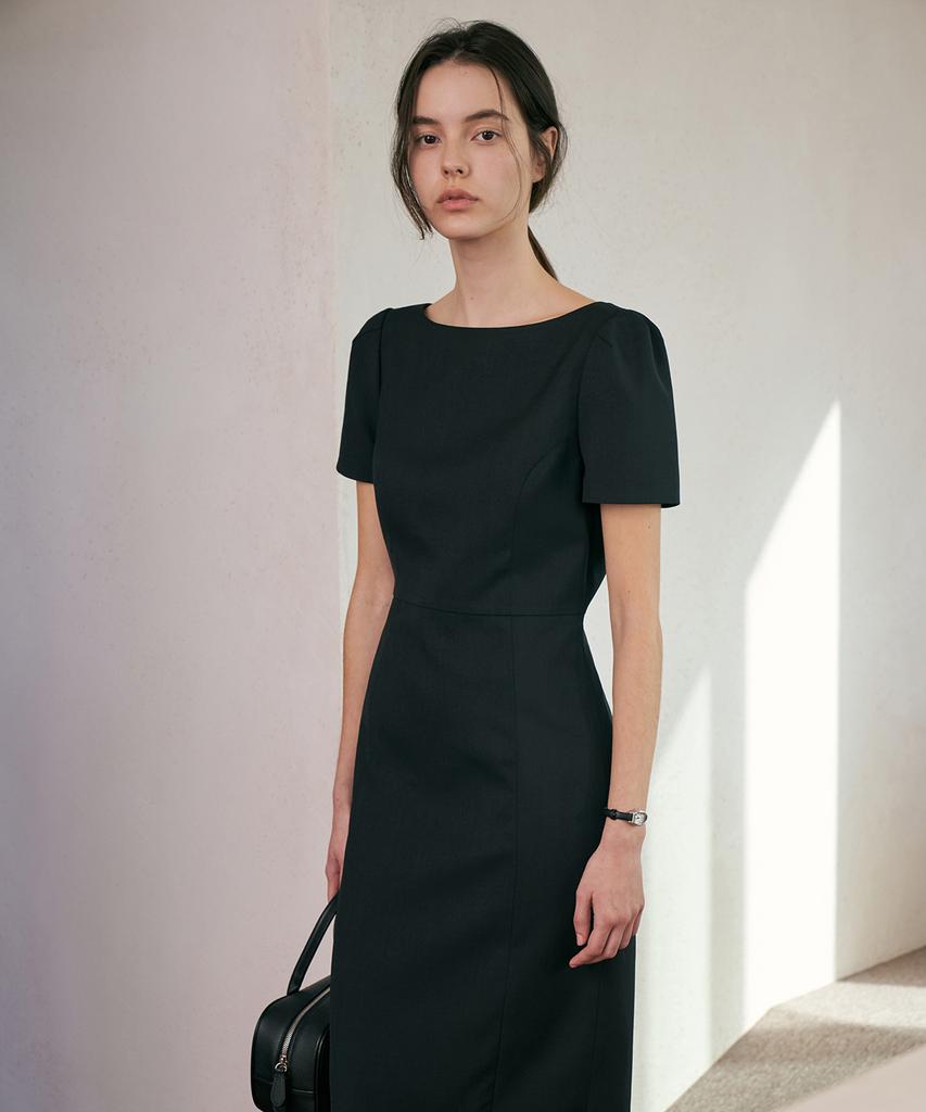 Lamerei See-Through Boat Neck Dress[Lmbfco24Dr802]-Black