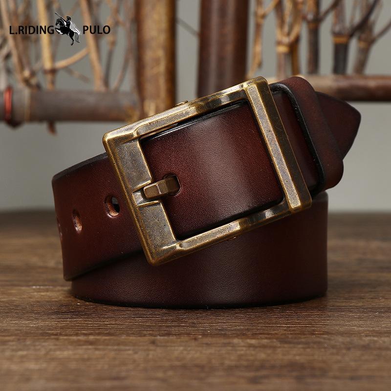 High-end Light Luxury Retro Pure Handmade First Layer Cowhide Belt Men's Fashionable All-match Genuine Leather Belt