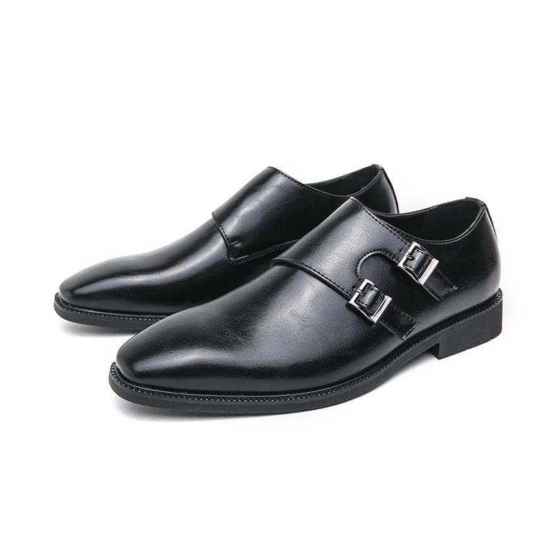 Mens Buckle Loafers Business Leather Casual Shoes High Quality Slip On Driving Shoes Dress Pointed Shoes Moccasins Plus Size 46