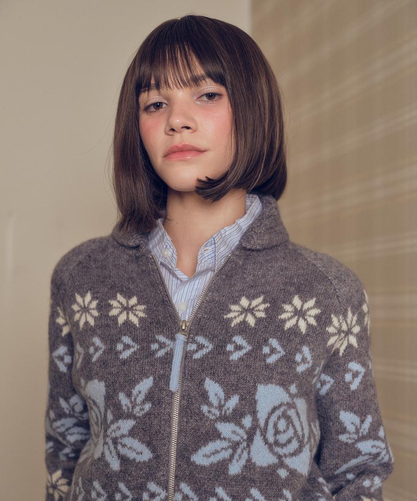 MELLY&ROSE Rose Cowitchan Zip-Up Knit Blouson (310252)_Gray