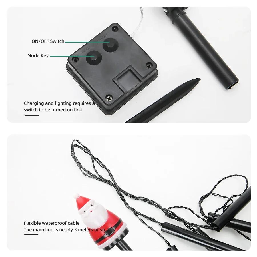 Рождественские светодиодные фонари на солнечных батареях Санта-Клаус Рождественская елка Наземные фонари Рождественские уличные садовые декоративные фонари Ночной светильник