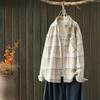 Блузки Рубашка для Женщин Длинный Рукав Повседневный Оверсайз Клетчатый Свободный Пальто Топ