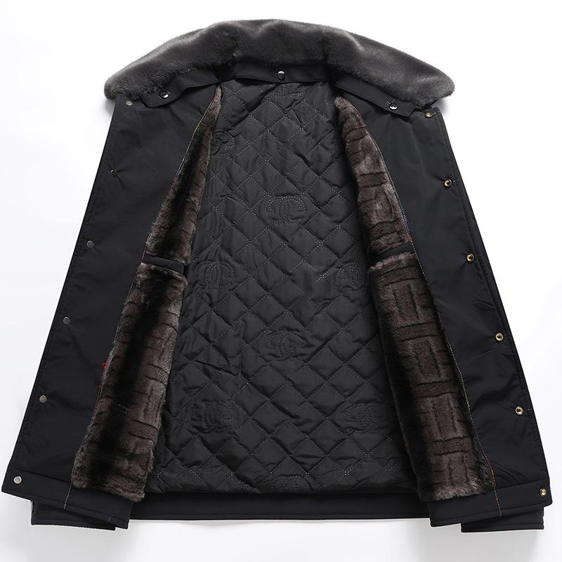 Новые осенние и зимние хлопковые пальто для мужчин с бархатом и утолщенными лацканами для сохранения тепла и повседневного ношения для мужчин среднего и пожилого возраста.