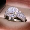 Simulation Diamond Ring, Luxury Full Set With Double-Layer Square Super Flash Zircon Platinum-Plated Jewelry.