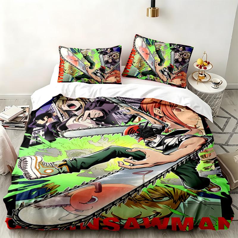 Chainsaw Man 3pc set Perfect for bedroom use Comfortable bedding set includes a duvet cover and two pillowcases Ideal birthday or Christmas gift