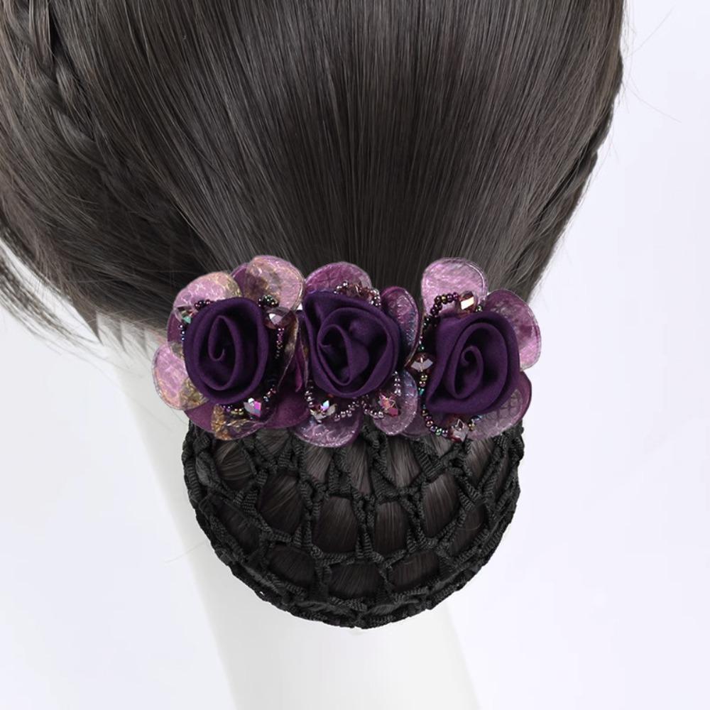 Updo Styling Tool Flower Hair Net with Spring Clip Net Pocket Headdress For Work Use