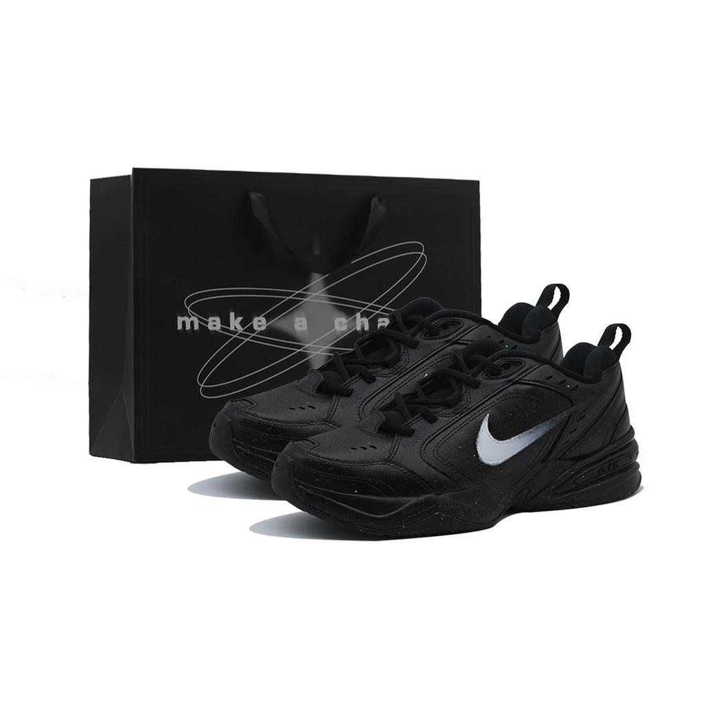 Nike Air Monarch 4 Нескользящие, Износостойкие, Увеличивающие Рост Низкие Массивные Кроссовки Унисекс Черно-Белые 415445-001(Team140-s-box)