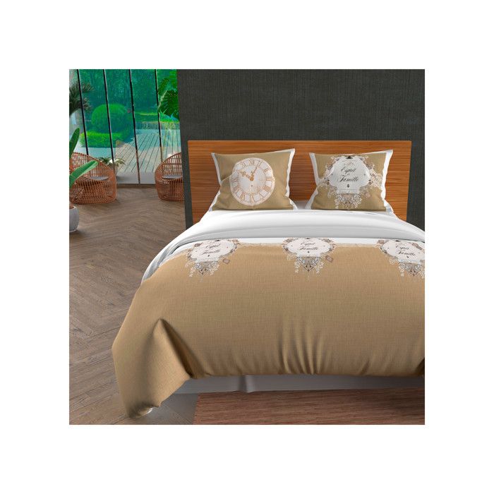 SOLEIL D'OCRE Esprit De Famille Duvet Set 100% Cotton - 1 Duvet Cover 240 X 260 Cm + 2 Pillowcases - Taupe