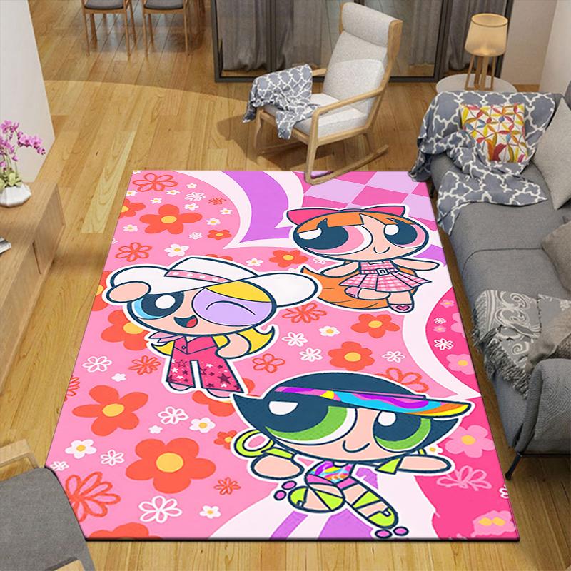 1Pc Powerpuff Girls Adventure Rug, Office Carpet Indoor Outdoor Doormat, Non-Slip, Comfortable, Living, Christmas Halloween, Xmas Gift G1140