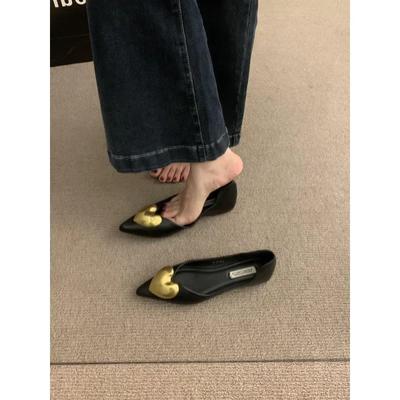 Элегантные черные туфли-лодочки на плоской подошве для женщин Новые весенне-осенние/зимние Французский стиль Мягкая подошва Удобные для работы
