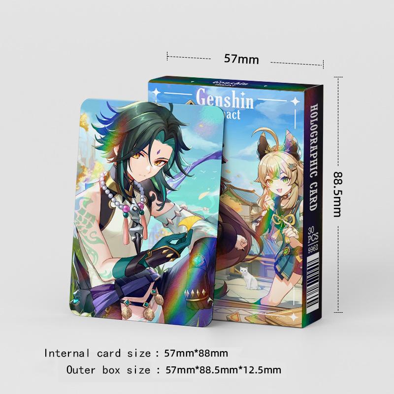 30pc Animation Laser Cards, Double-sided Small Card, Genshin Impact Peripheral Flash Card, Ins Cartoon, Anime Photo Card, Decoration Card