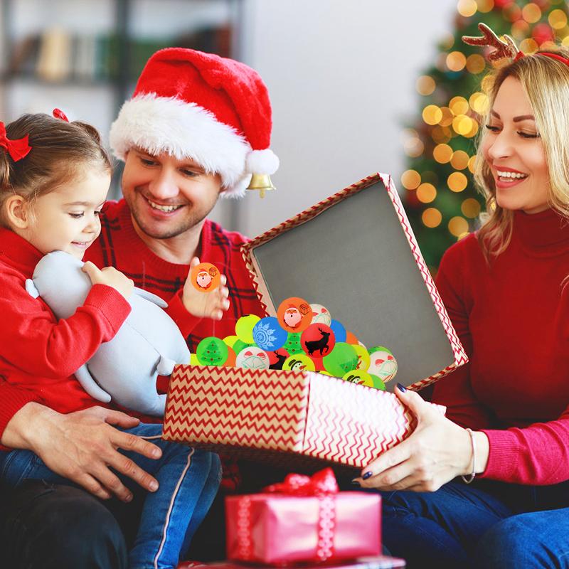 100Pcs Christmas Glow In The Dark Bouncy Balls Stocking Stuffers Toys Kids Birthday Party Game Gifts Rubber Bouncing Ball