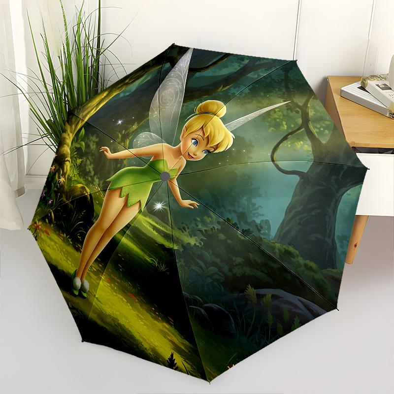Disney Tinkerbell, Tinker Bell Automatic Open/Close Umbrella - Cute Umbrella with Cute Design, Portable 3-Fold Compact Umbrella for Men & Wo