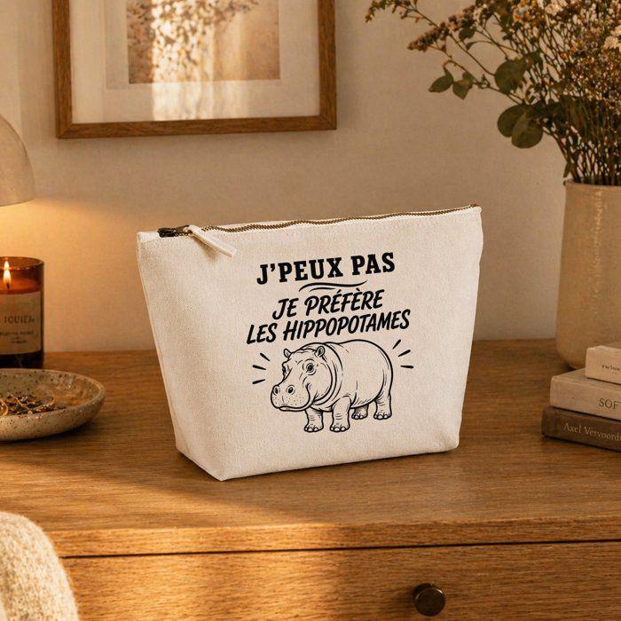 Trousse de toilette - PLANETEE - J’peux pas je préfère les Hippopotames - Beige - 100% coton - 3 L