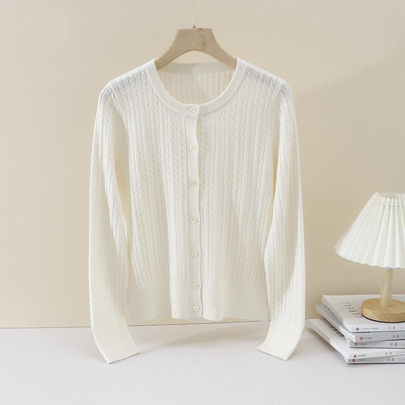 Новинка ранней весны, простой кардиган из вязаной шерсти с круглым вырезом и длинными рукавами, с узором «витая коса» и «цветок», темпераментный, универсальный, короткое пальто, женский базовый свитер