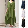 Women Maxi Dress with Pockets Ninth Sleeves Round Neck Irregular Layered Hem Beach Dress Plus Size Loose Solid Color Dress for Dating Daily Wear