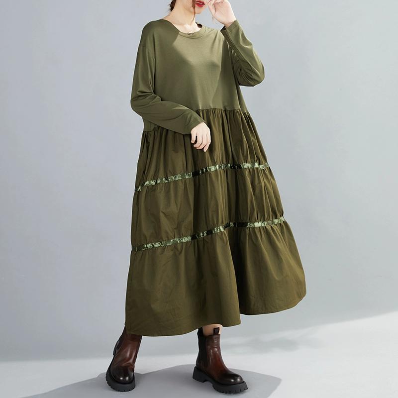 DIMANAF 2025 Весеннее Полосатое Платье Женское Повседневное Винтажное Длинное Платье Свободный Принт Макси Базовое Зеленое Черное Платье