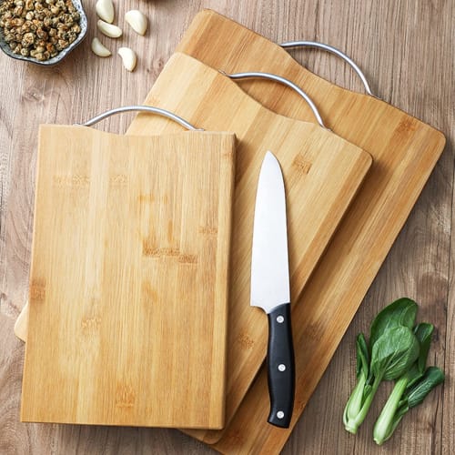 3-Piece Cutting Board, Kitchen Cutting Board, Bamboo Cutting Mat for Cooking, Non-Slip Cutting Board with Hanging Hole, Thick Cutting Sheet for Meat,