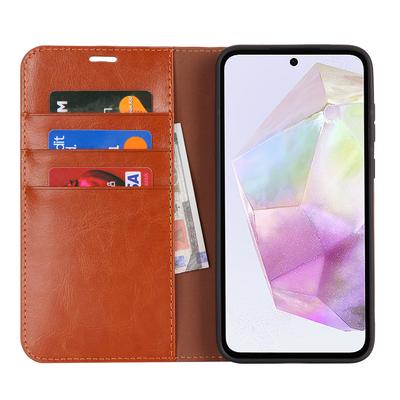 Чехол для Samsung Galaxy A35 5G из спилковой кожи с текстурой Crazy Horse и подставкой