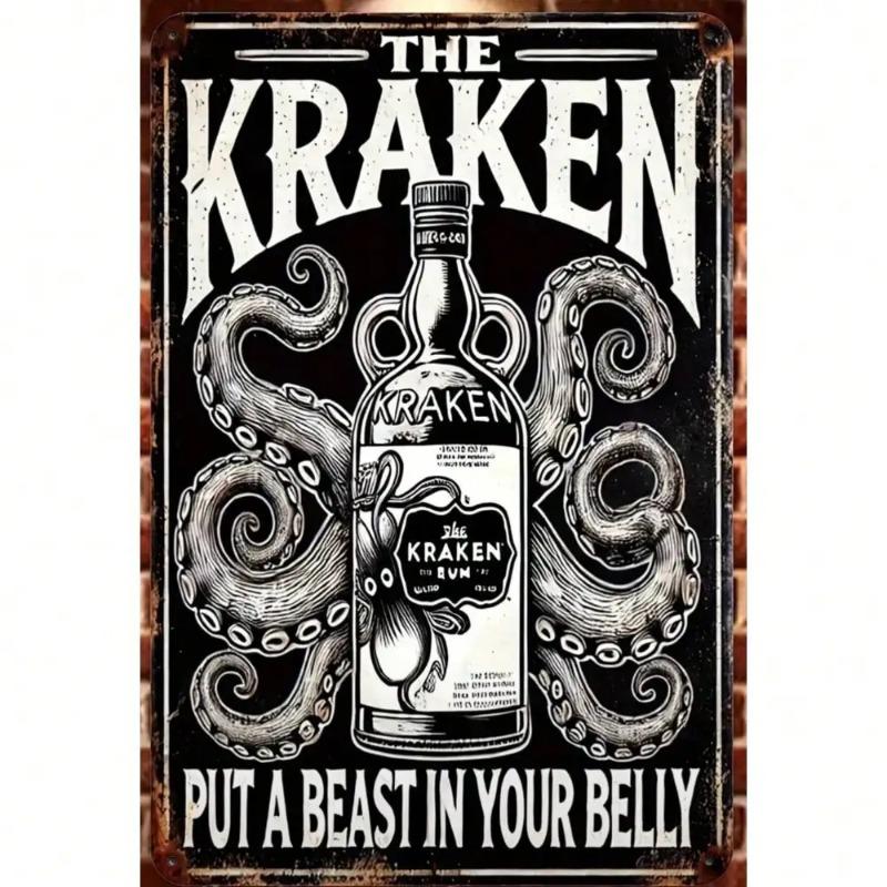 Винтажная металлическая вывеска Kraken Rum Готический Осьминог Настенное искусство Бар Мужская берлога Декор