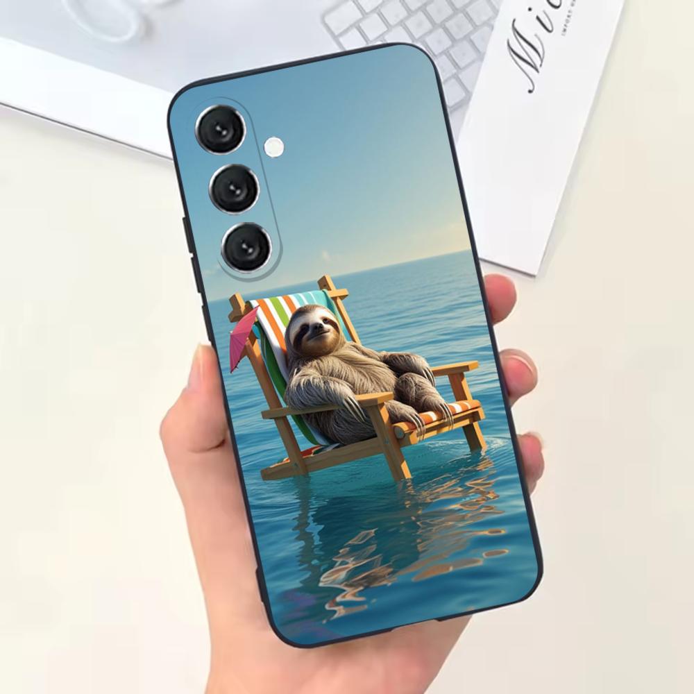 Милый Чехол для Телефона с Ленивцем Для Samsung Galaxy A13,A21s,A22,A31,A32,A52,A53,A71,A80,Мягкий Черный Корпус