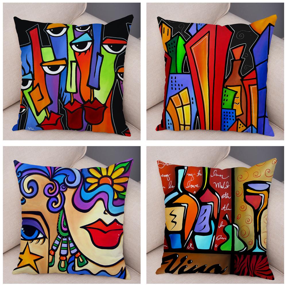 Абстрактная живопись, украшение на подушку, скандинавский стиль, красочный мультяшный рисунок, наволочка для девушки, диван для дома
