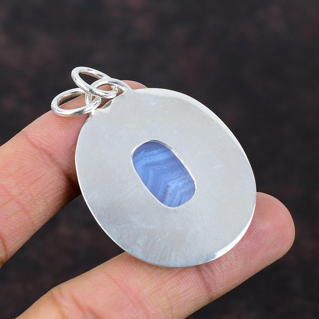 Синий Кружевной Агат Кулон Дизайнерские Ювелирные Изделия Ручной Работы Стерлингового Серебра 925 Кулон Оригинальный Ювелирный Подарок Из Драгоценных Камней Для Женщин Новейший Дизайн Ювелирных Изделий