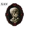 Gothic Style Office Cubicle Decor Halloween Wooden Refrigerator Magnet, Vintage Fridge Magnets, Oval Frame Decorative Spooky Skeleton Magnets