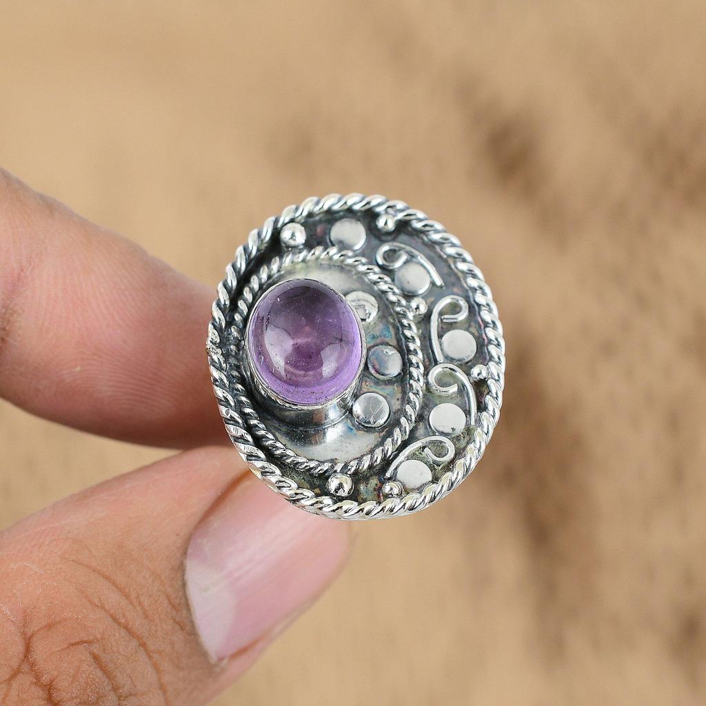 Серебро 925 пробы Аметист Африканский Драгоценный камень День рождения Бохо Обещание Февраль Кольцо