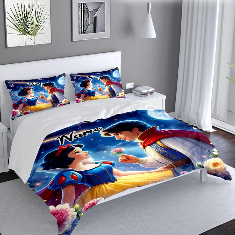 3PCS Custom Name Beautiful Princess Bedding Set Printed Duvet Cover Closure Includes 1 Duvet Cover & 2 Pillowcases for All Seasons Bedroom Decor