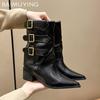 Ботильоны на высоком каблуке женские с острым носком кожаные ботинки челси массивная обувь женская 2024 тренд зимняя готическая обувь для мотоциклистов женские ботинки
