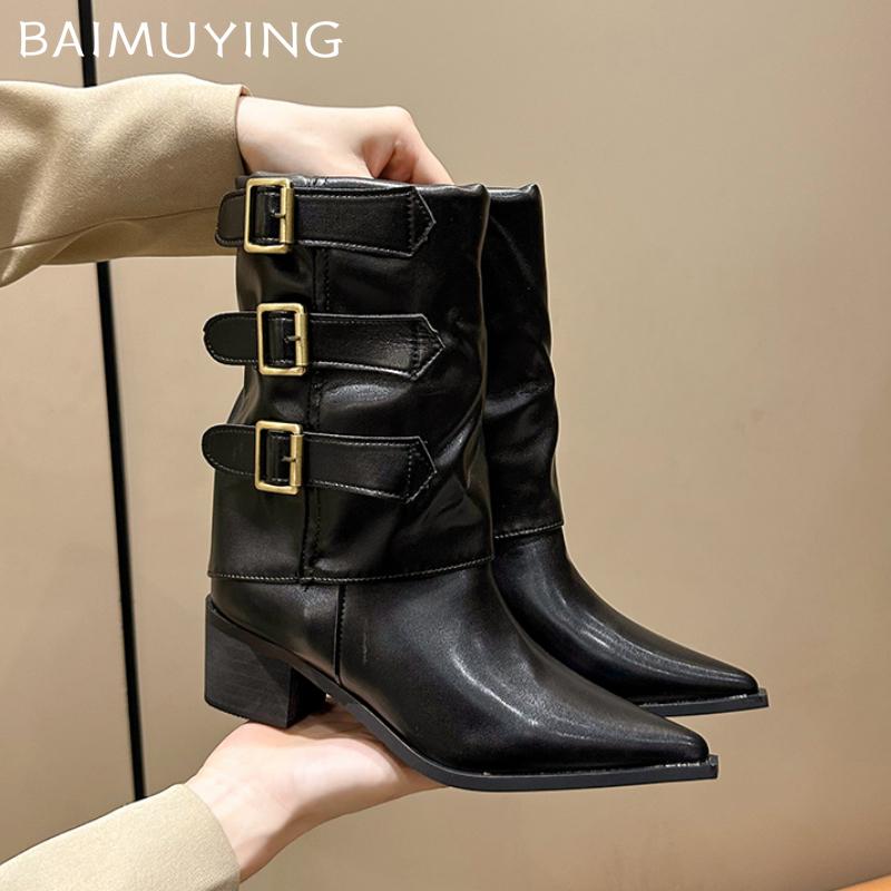 Ботильоны на высоком каблуке женские с острым носком кожаные ботинки челси массивная обувь женская 2024 тренд зимняя готическая обувь для мотоциклистов женские ботинки