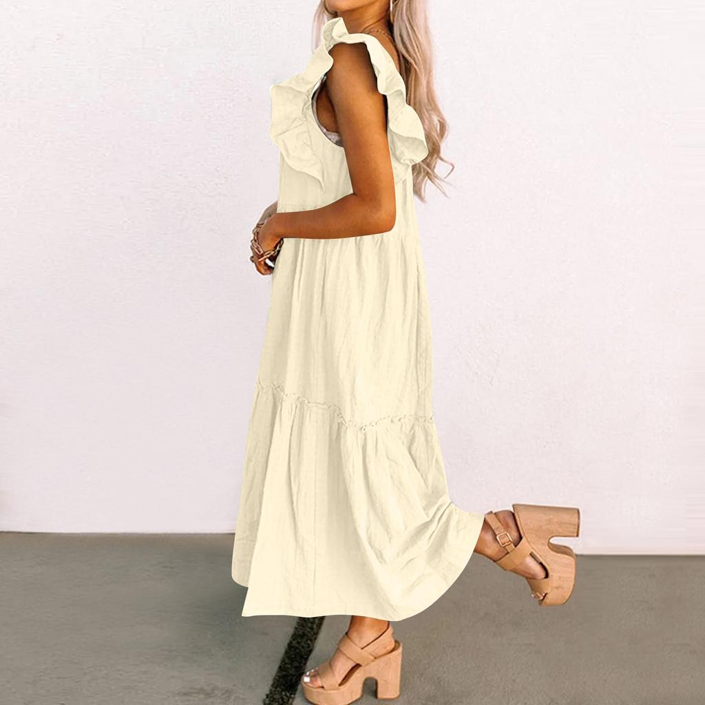 Женское весенне-летнее платье с квадратным вырезом и открытыми плечами, элегантное платье с юбкой с рюшами