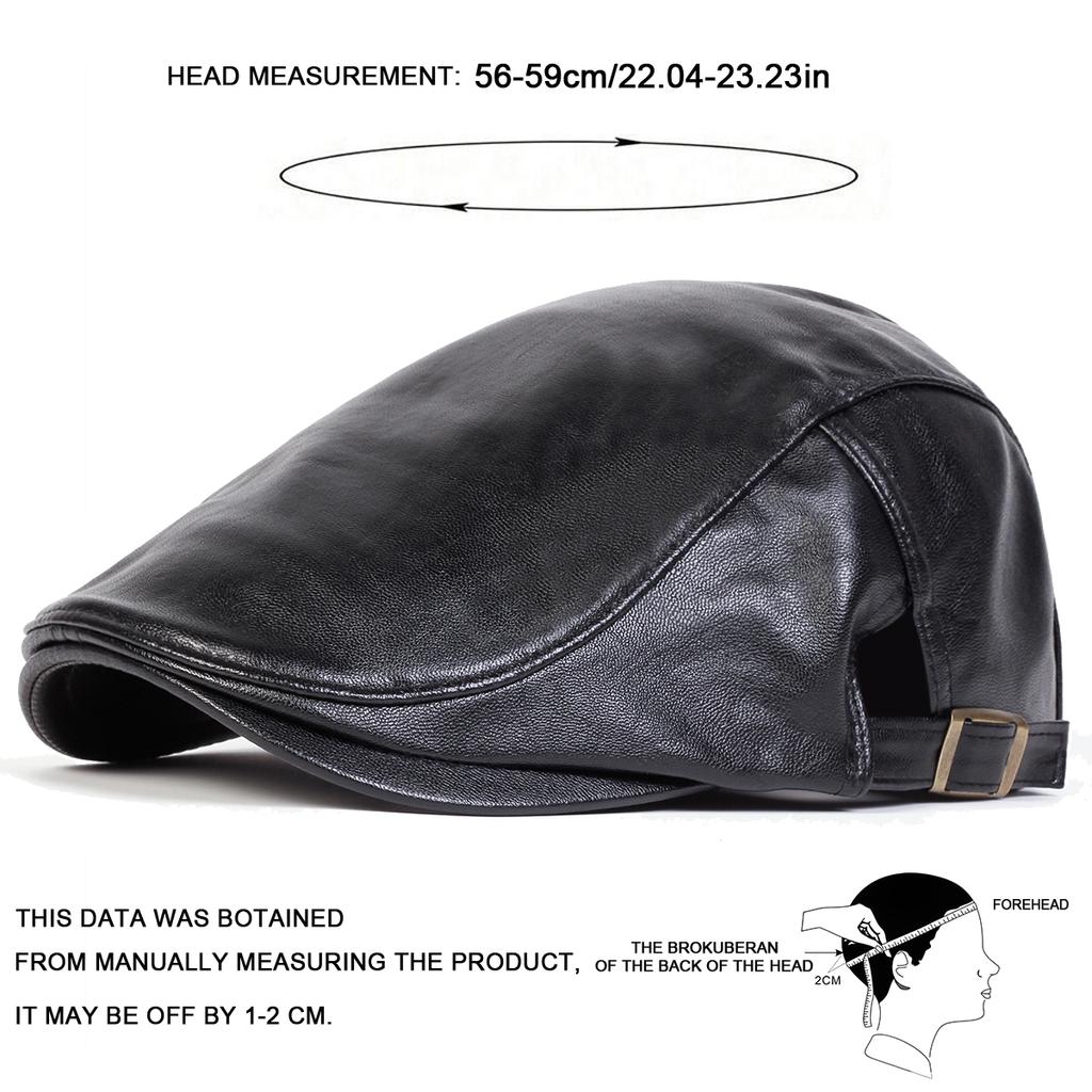 1Piece Men Solid Color Thick Pu Leather Forward Cap Duckbill Cap Outdoor Adjustable Warmth Sunscreen Casual Hat Suitable for Autumn Winter Travel