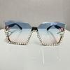 New integrated sunglasses, European and American personalized rimless glasses, large frame one-piece diamond-encrusted sunglasses for women