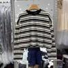 Женская футболка больших размеров в корейском ретро-стиле, черная в полоску, с длинным рукавом - Коллекция Весна/Осень 2025