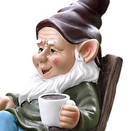 Кресло-качалка, фигурка гнома из смолы, держащая кофейный гном, статуэтка эльфа, скульптура для внутреннего и наружного использования, сада, патио, двора, газона, украшение, орнамент