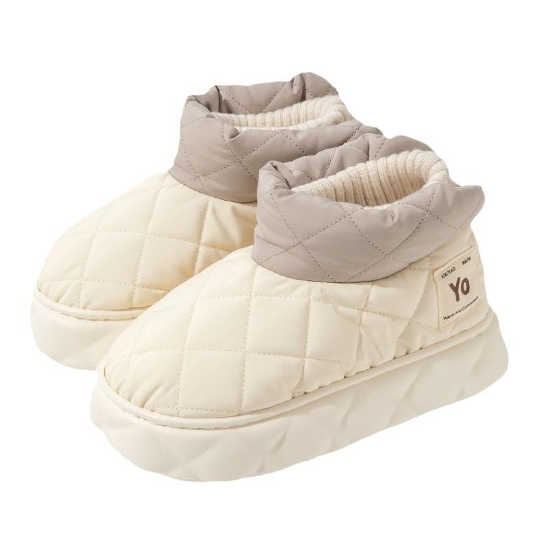 Winter Warm Snow Boots for Women Simple Thick Sole Waterproof Down Cotton Shoes Thickened Warm Boots Couple Cotton Shoes Indoor Slippers