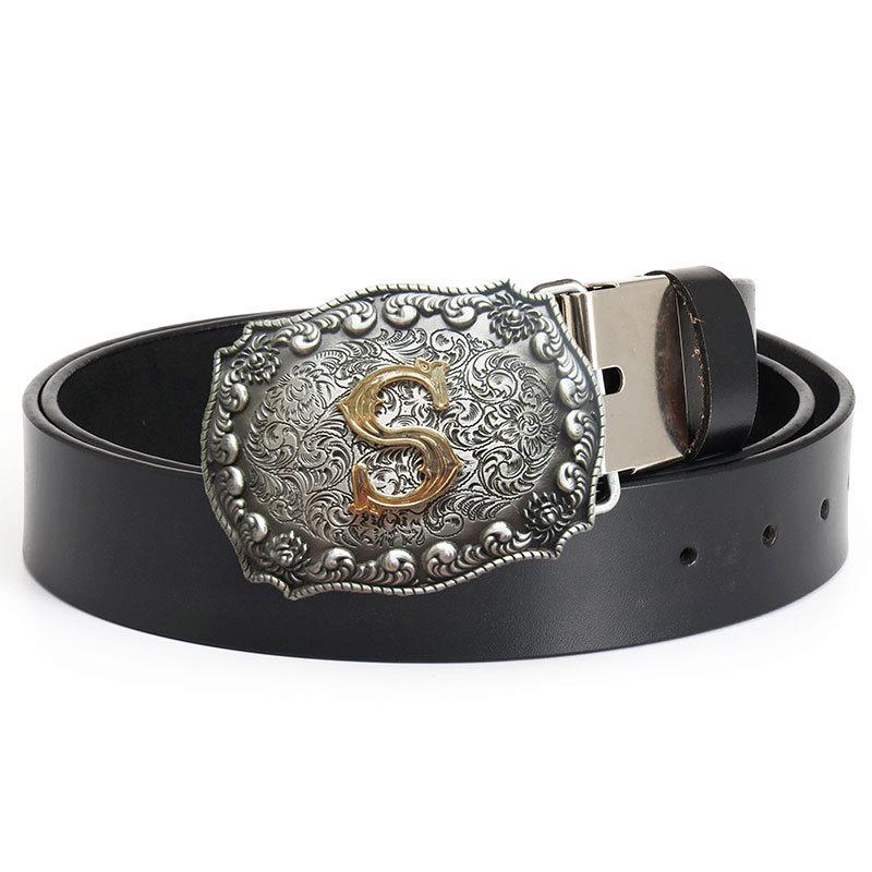 Smooth Buckle Belt Men's Decoration with Jeans Frosted Leather Four Seasons Letter S Two-Color Buckle Belt
