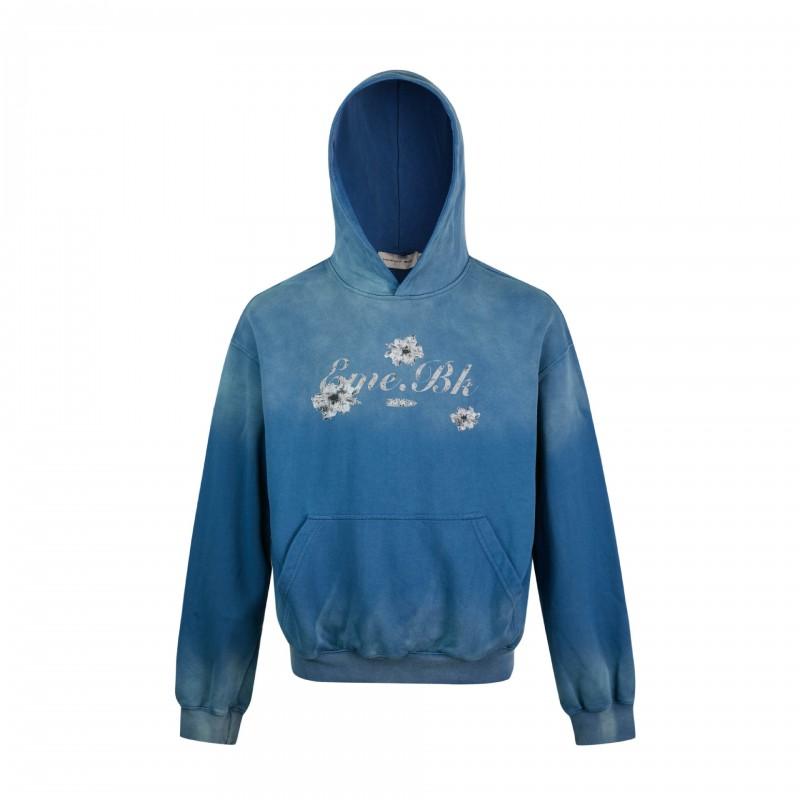 Mens Vintage American Style Gradient Distressed Hip Hop Loose Fit Hooded Sweatshirt Teens