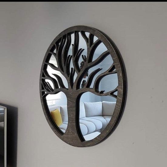 60.96 Cm Wall Hanging Mirror Frame Tree Design for Home Decor Wooden Mirror Panel