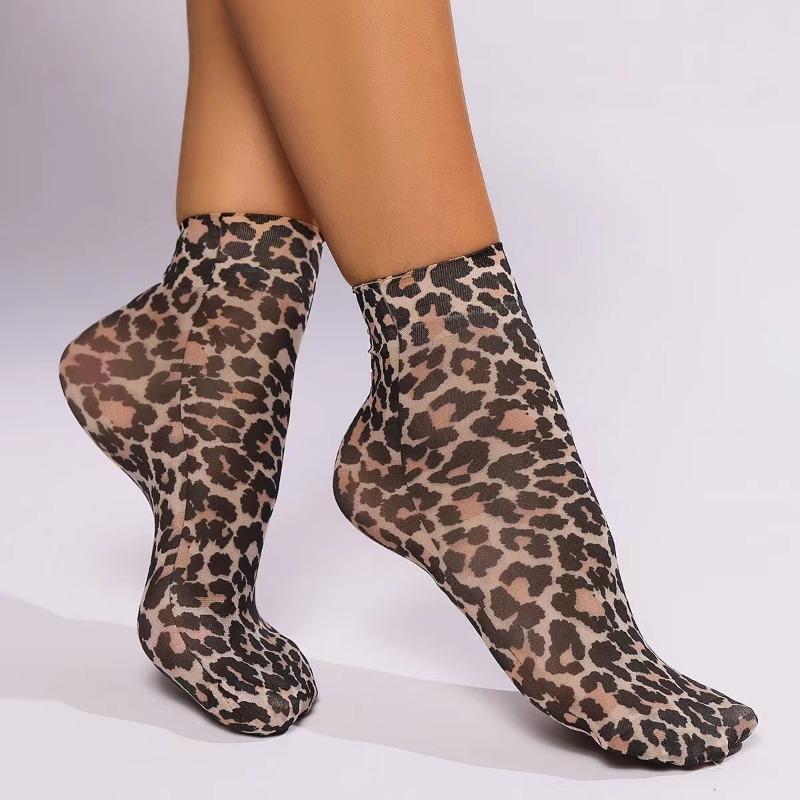 Leopard Large Flower Print Short Socks Summer Single Shoes Short Stockings High Elastic Comfortable Breathable Ultra-thin