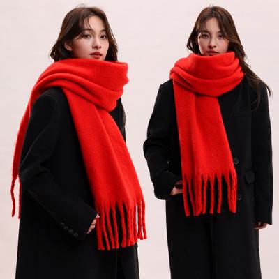 Женский шарф, однотонный, с кисточками, длинный шарф, во французском стиле, мягкая имитация мохеровой ткани, зимний платок-шарф