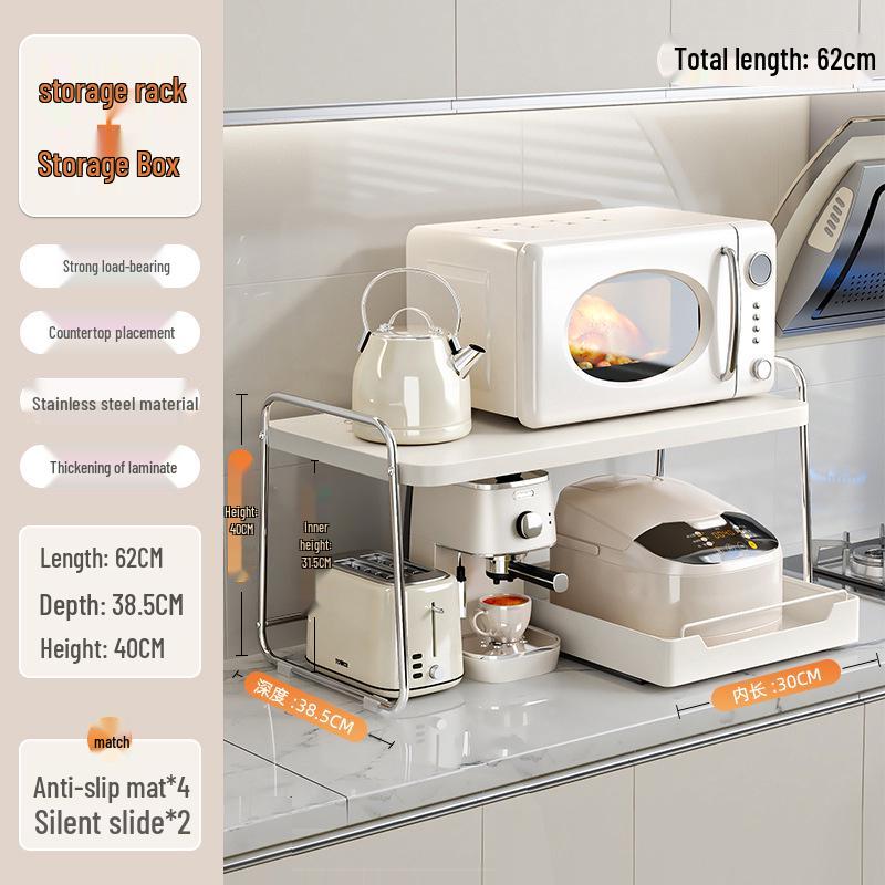 Двухъярусная полка-органайзер для микроволновой печи - Многофункциональная полка для кухонной столешницы с выдвижной секцией для рисоварки