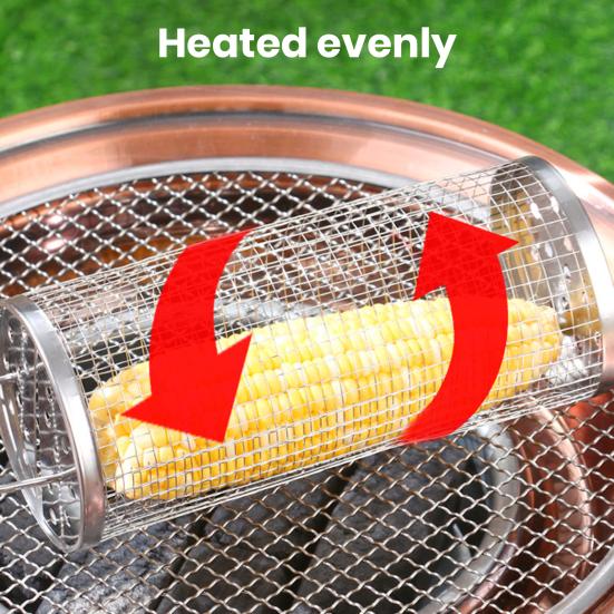 Уличная клетка для барбекю из нержавеющей стали, жаростойкая, не прилипающая, с защищающей от ожогов ручкой, равномерно нагреваемая, большой вместимости, корзина для гриля на колесиках, сетка для барбекю