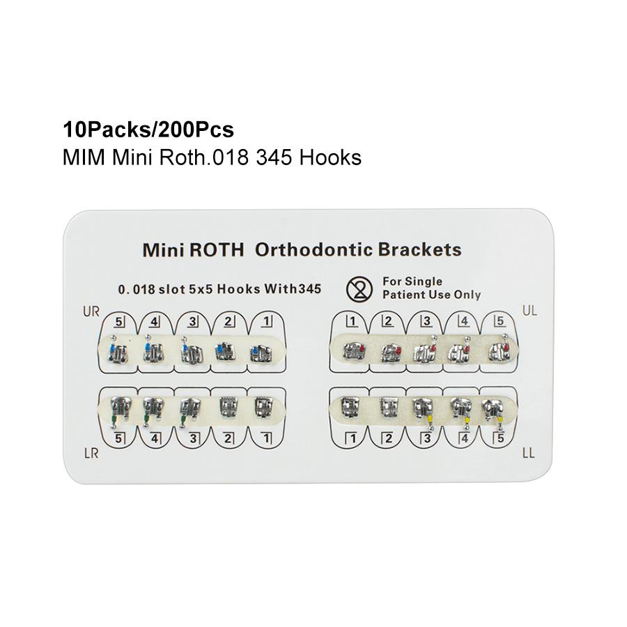 10 упаковок/200 шт. стоматологические ортодонтические металлические брекеты Брекеты Mini Roth.018 345-крючки