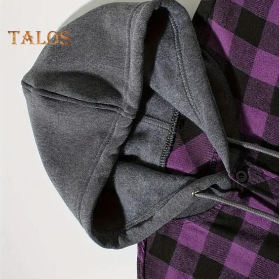 Fall Spring Men Shirt Hooded Drawstring Long Sleeves Color Matching Plaid Print Single-breasted Daily Wear School Home Shirt Coat