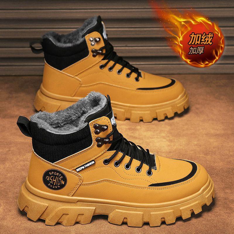 Ботинки Мартина мужские осенне-зимние высокие в британском стиле, рабочие ботинки цвета ревеня, мужские бархатные хлопковые туфли на платформе, уличные водонепроницаемые кожаные